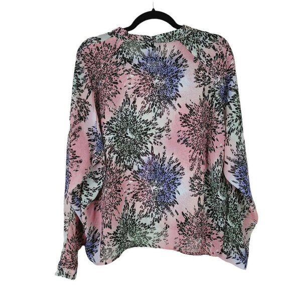 Jeans By Buffalo Women's Animal Print Blouse Sheer Button Up Sz Med Pastel EUC - Picture 2 of 12